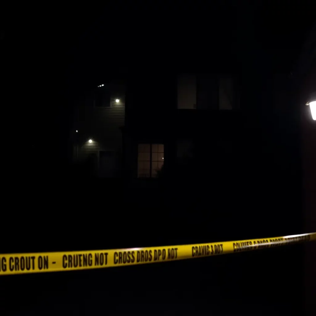Police lights at night near a residential building in Atlanta