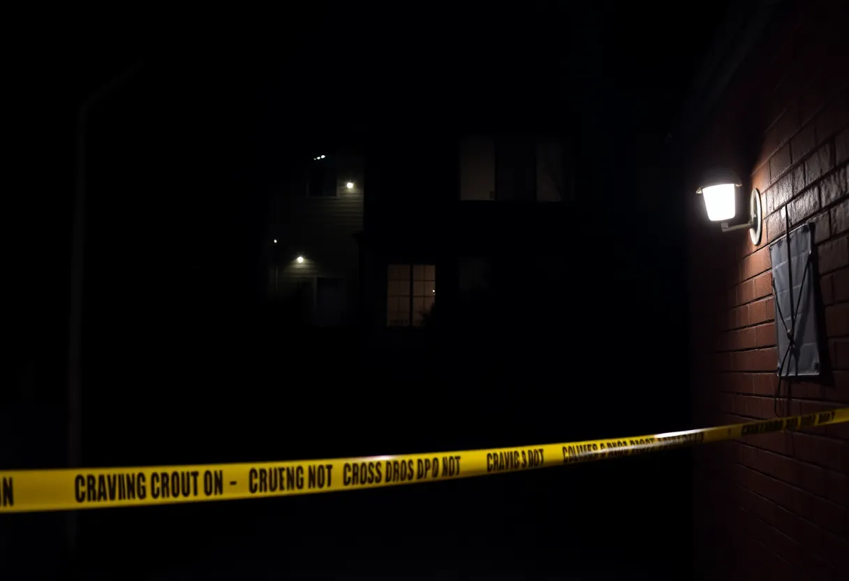 Police lights at night near a residential building in Atlanta