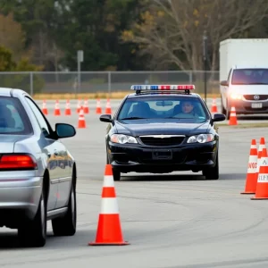 Officers undergoing high-speed driving training