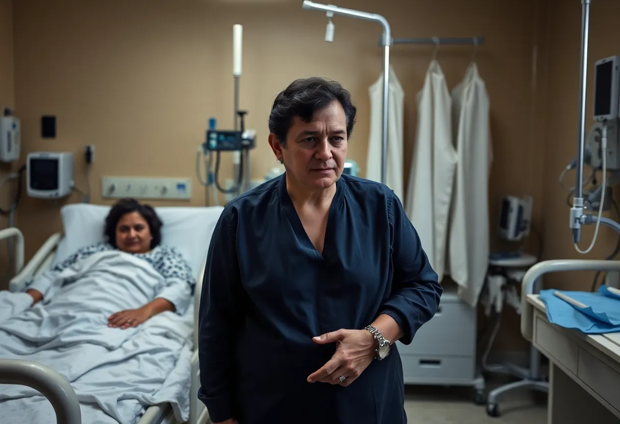Hospital scene showcasing medical equipment and family support