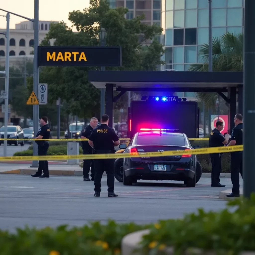 Police investigators at a crime scene near MARTA station in Atlanta