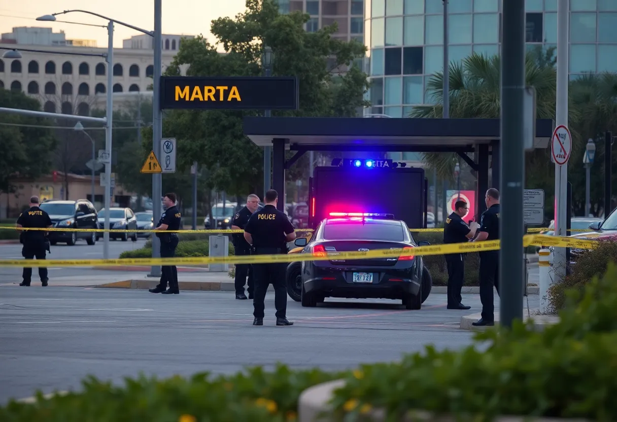 Police investigators at a crime scene near MARTA station in Atlanta