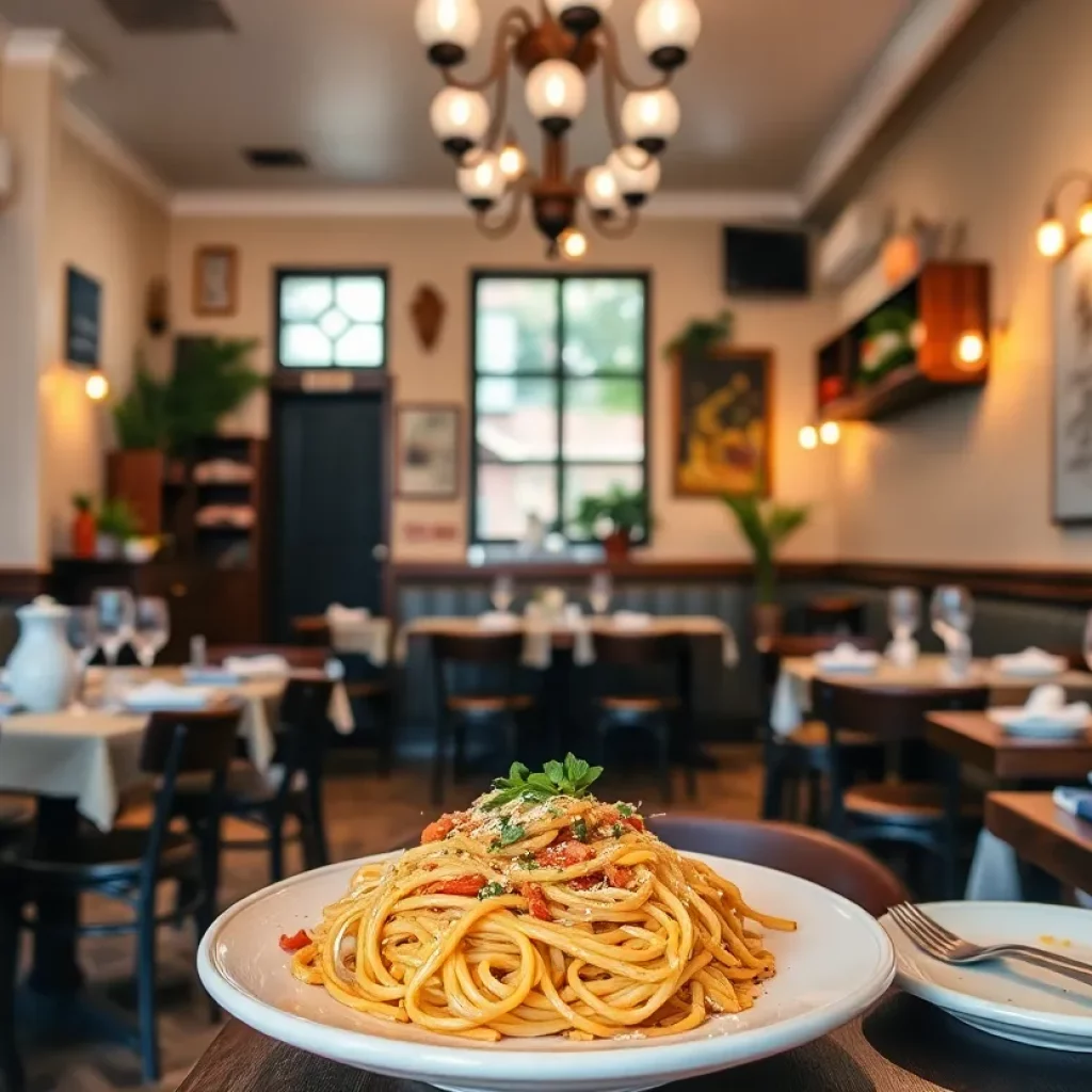 Interior of an Italian restaurant with pasta dishes
