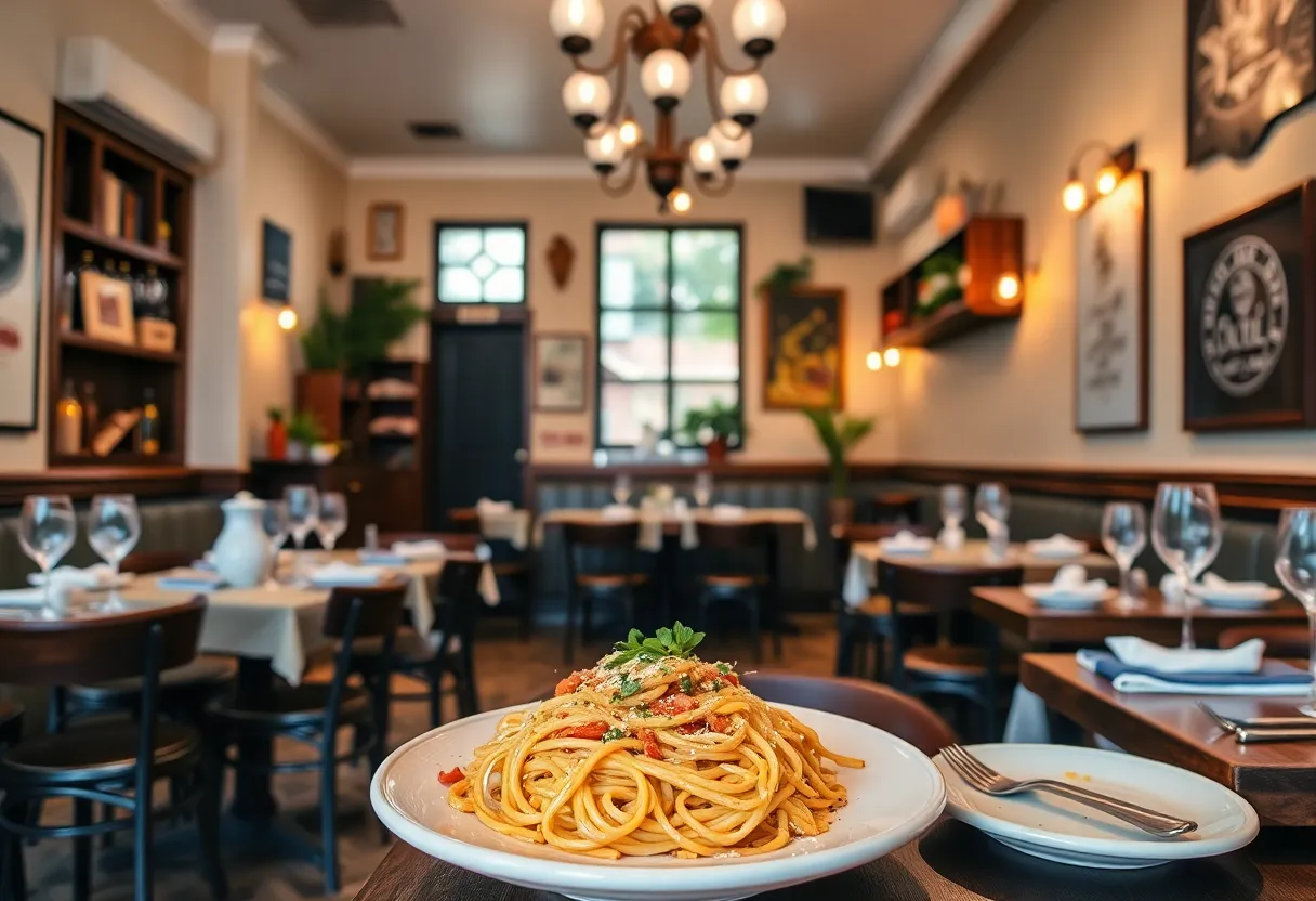 Interior of an Italian restaurant with pasta dishes