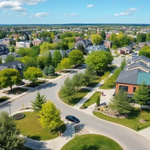 Lovely suburban view with trees and parks in Johns Creek, Georgia