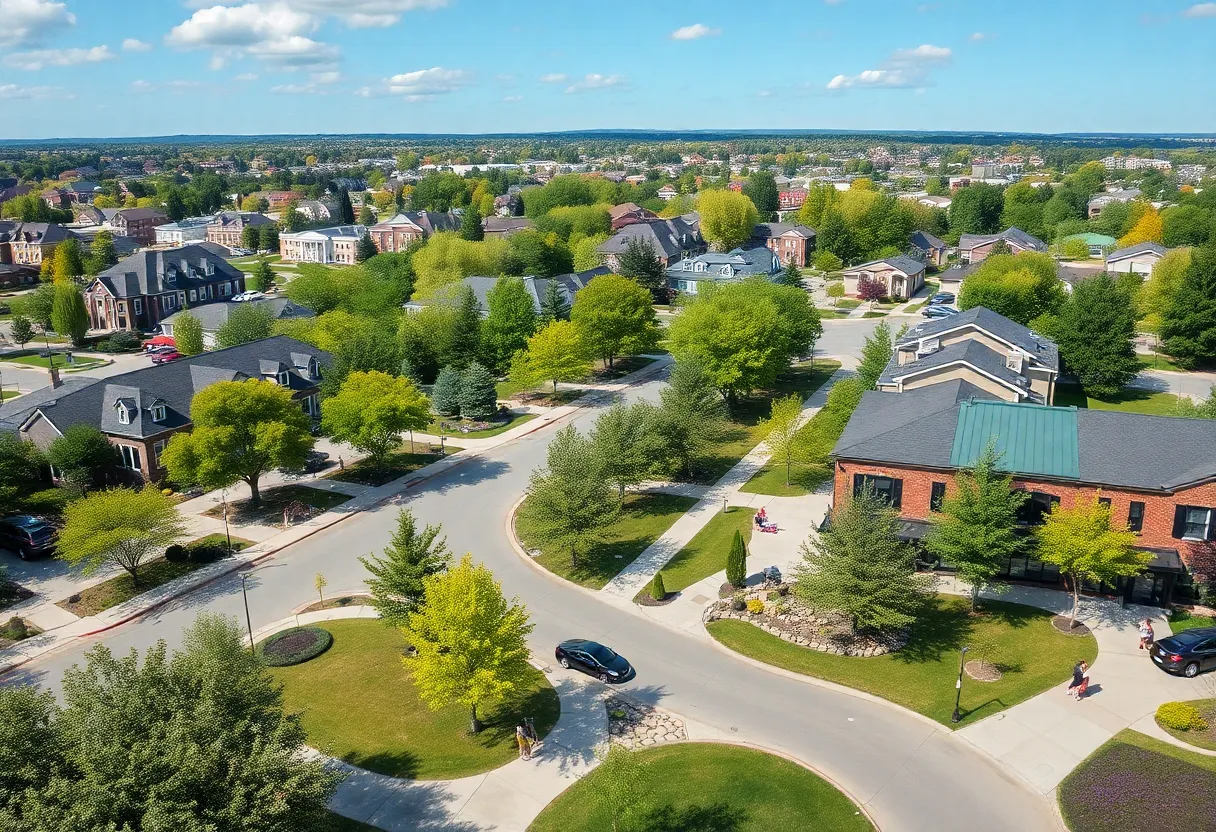 Lovely suburban view with trees and parks in Johns Creek, Georgia