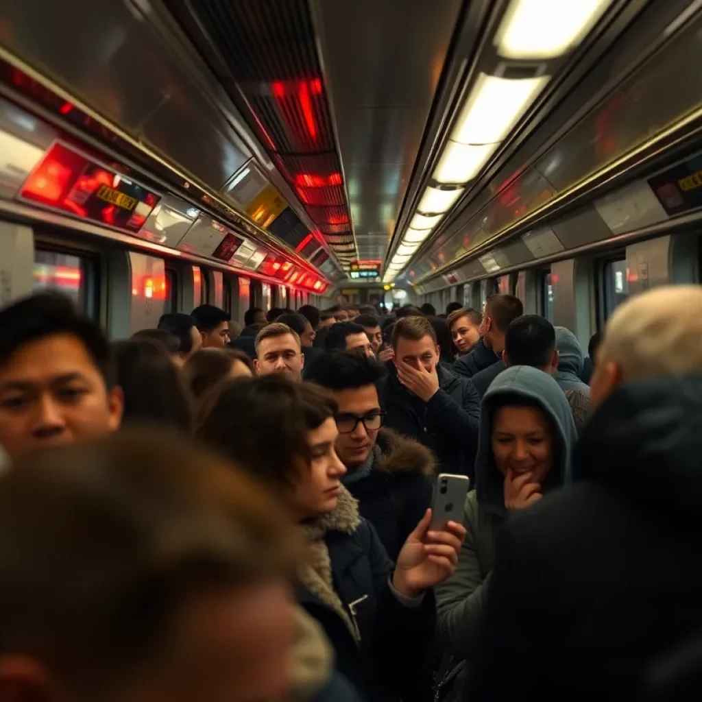 Scene of a crowded MARTA train with police presence