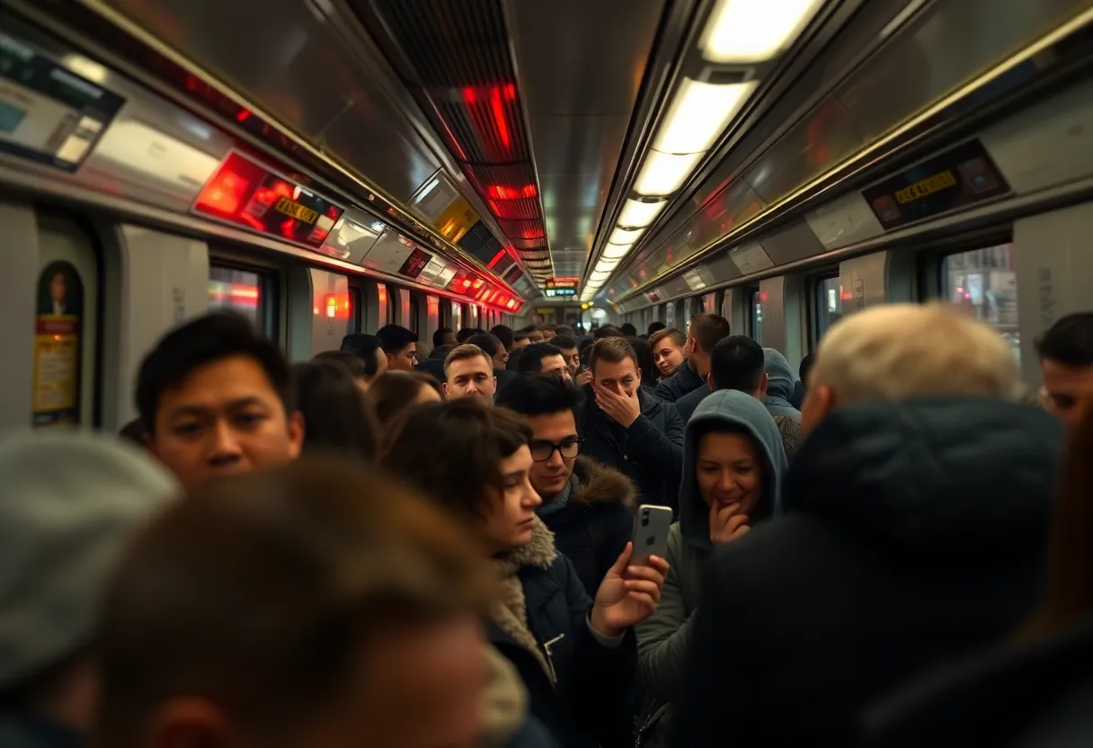 Scene of a crowded MARTA train with police presence