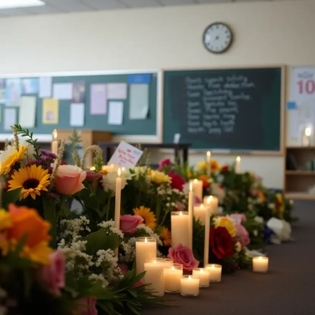 Vigil for Dr. Cameisha Clark with flowers and candles