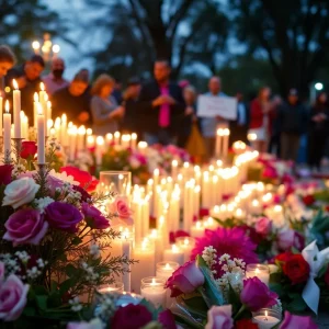 Memorial with candles and flowers for the victims from Stillman College