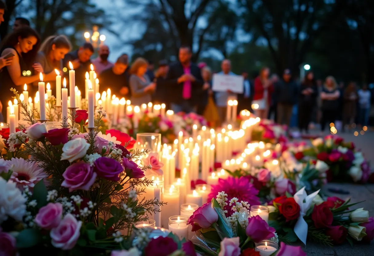 Memorial with candles and flowers for the victims from Stillman College