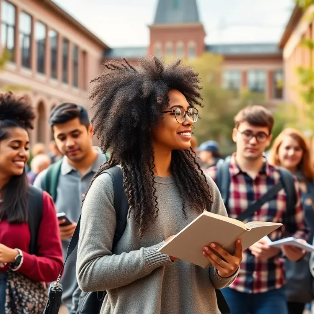 Diverse university students collaborating on campus