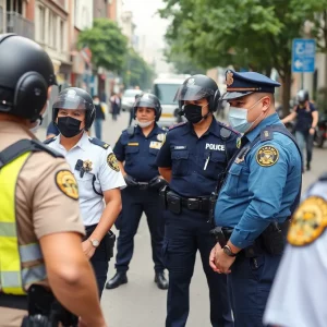 Law enforcement agents collaborating in an anti-trafficking operation