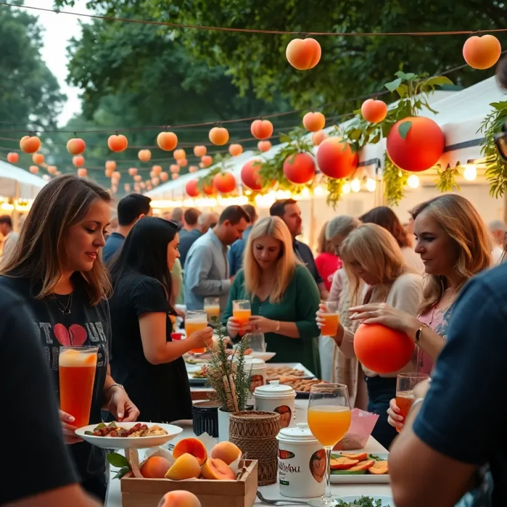 Crowd enjoying PeachFest with peach-inspired food and drinks