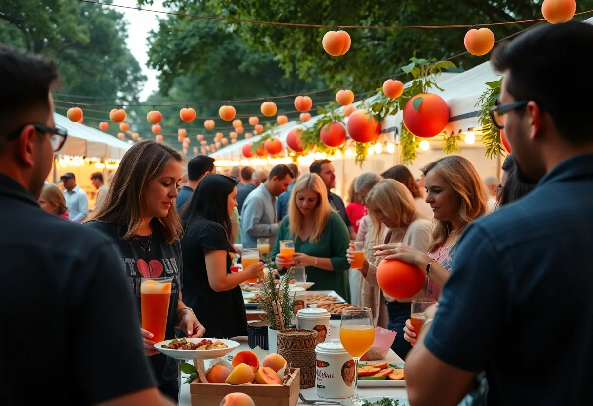 Crowd enjoying PeachFest with peach-inspired food and drinks
