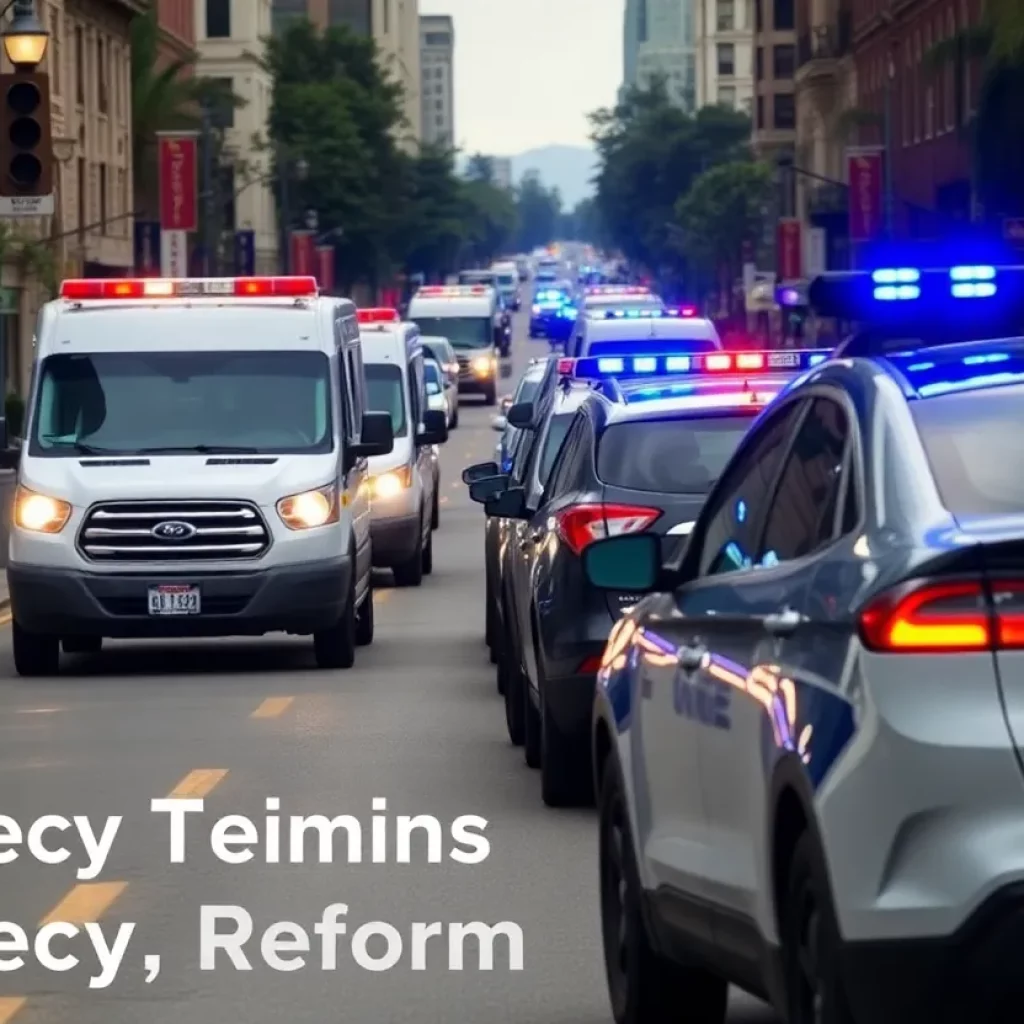Police vehicles on a busy Atlanta street emphasizing police pursuit policies