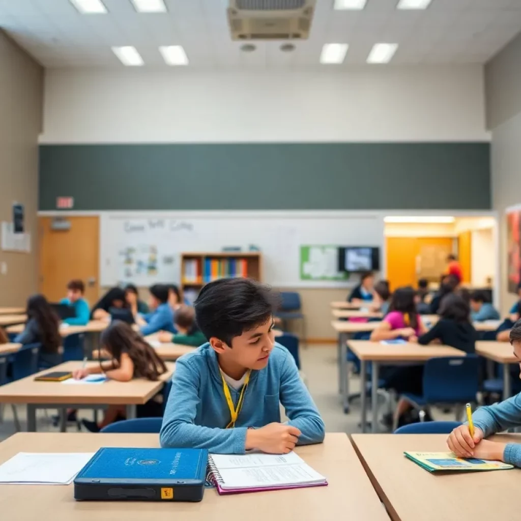 A diverse group of students participating in a classroom setting at a private high school in Atlanta.