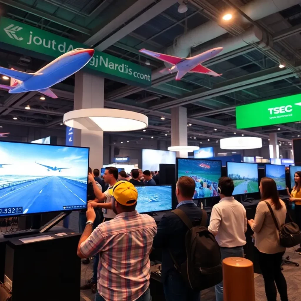 Mobile flight and racing simulators by RoarFun™ displayed at a business event