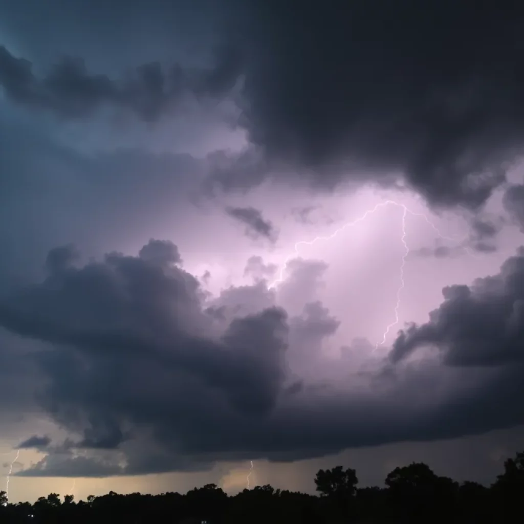 Dramatic storm clouds with lightning in Georgia