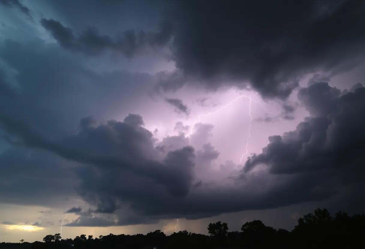 Dramatic storm clouds with lightning in Georgia