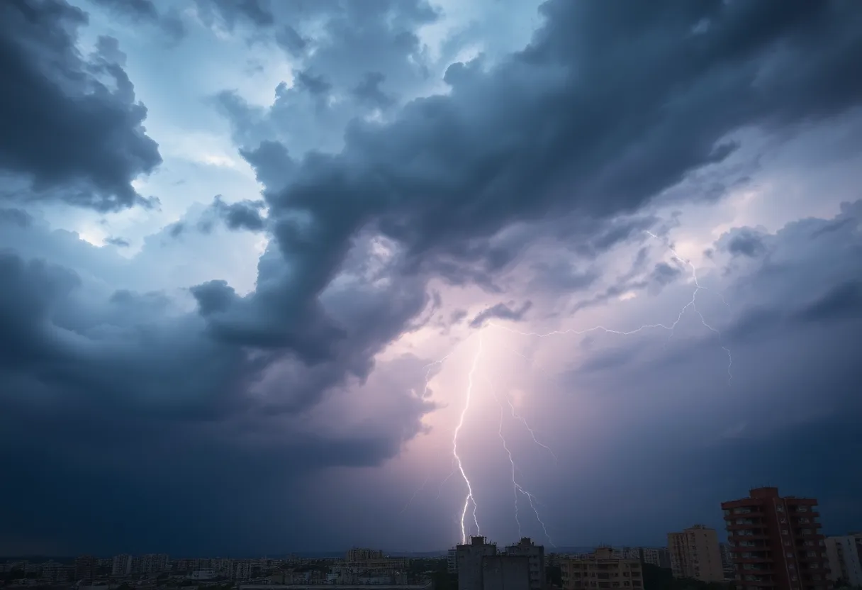 Dramatic thunderstorms over the Atlanta skyline