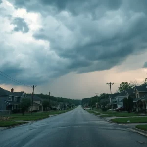 Dramatic storm clouds over suburb affected by severe weather in Georgia