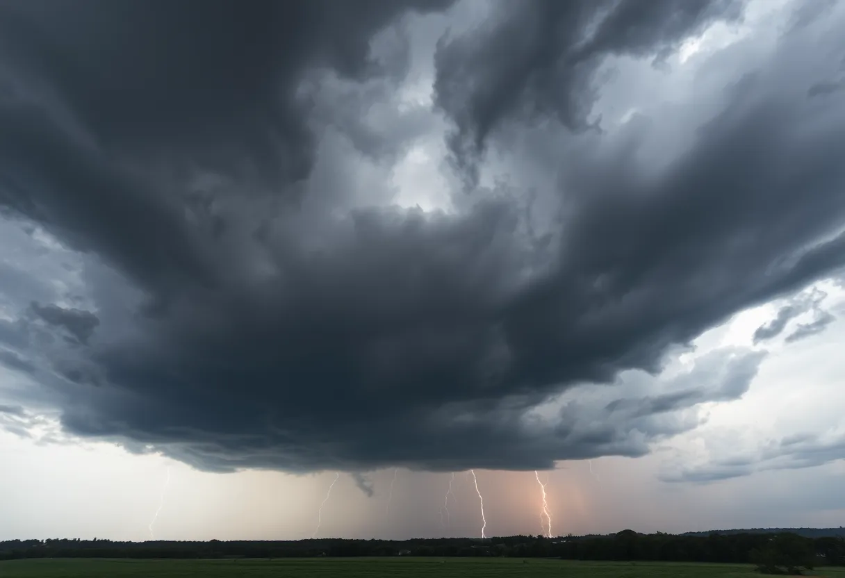 Dramatic storm clouds and lightning over a landscape in Georgia