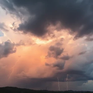 Dramatic storm clouds gathering over North Georgia landscape