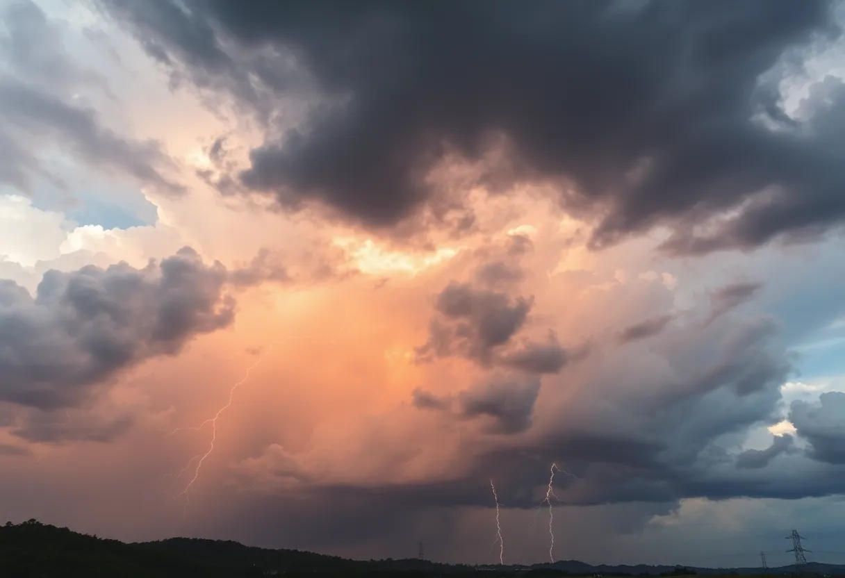 Dramatic storm clouds gathering over North Georgia landscape