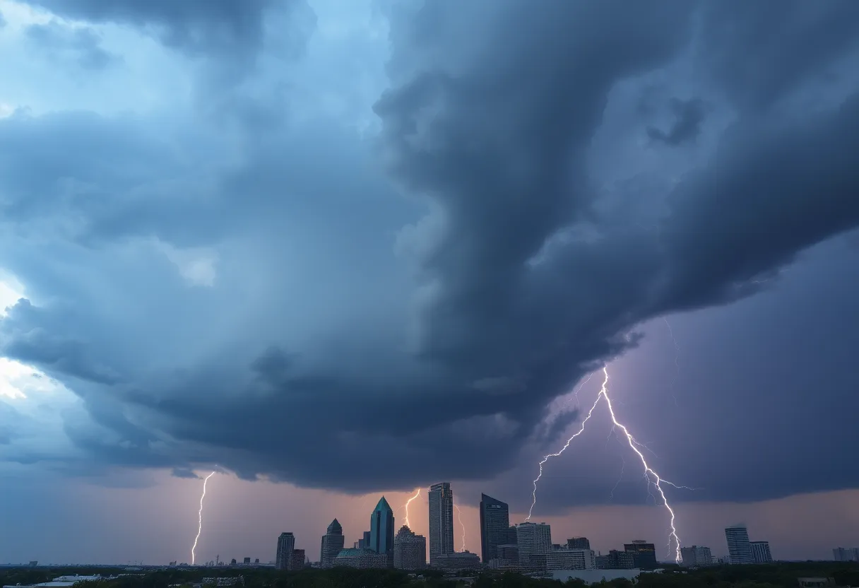Dramatic storm clouds above Atlanta skyline