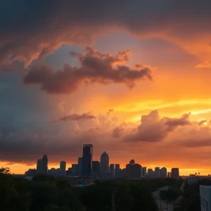 Dramatic storm clouds over Atlanta skyline