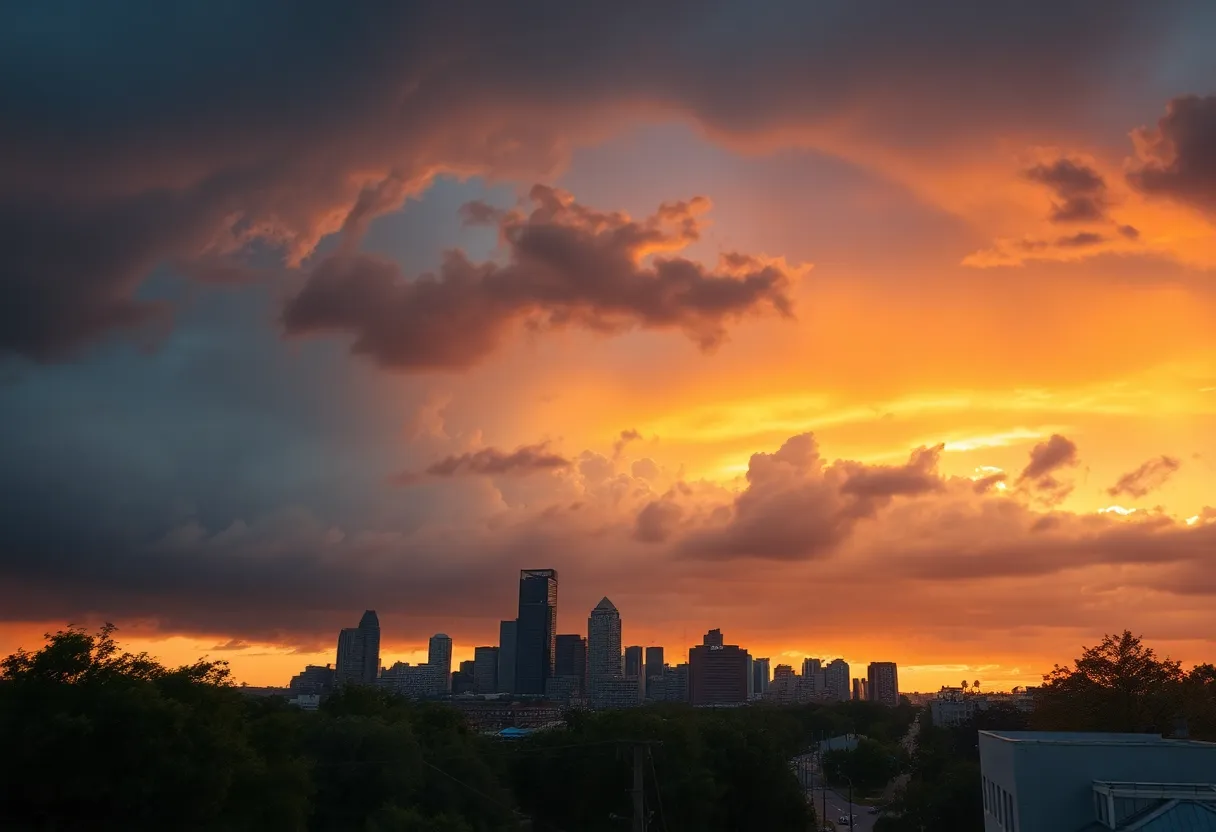 Dramatic storm clouds over Atlanta skyline