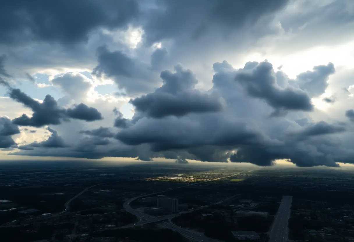 Aerial view of stormy skies above Atlanta