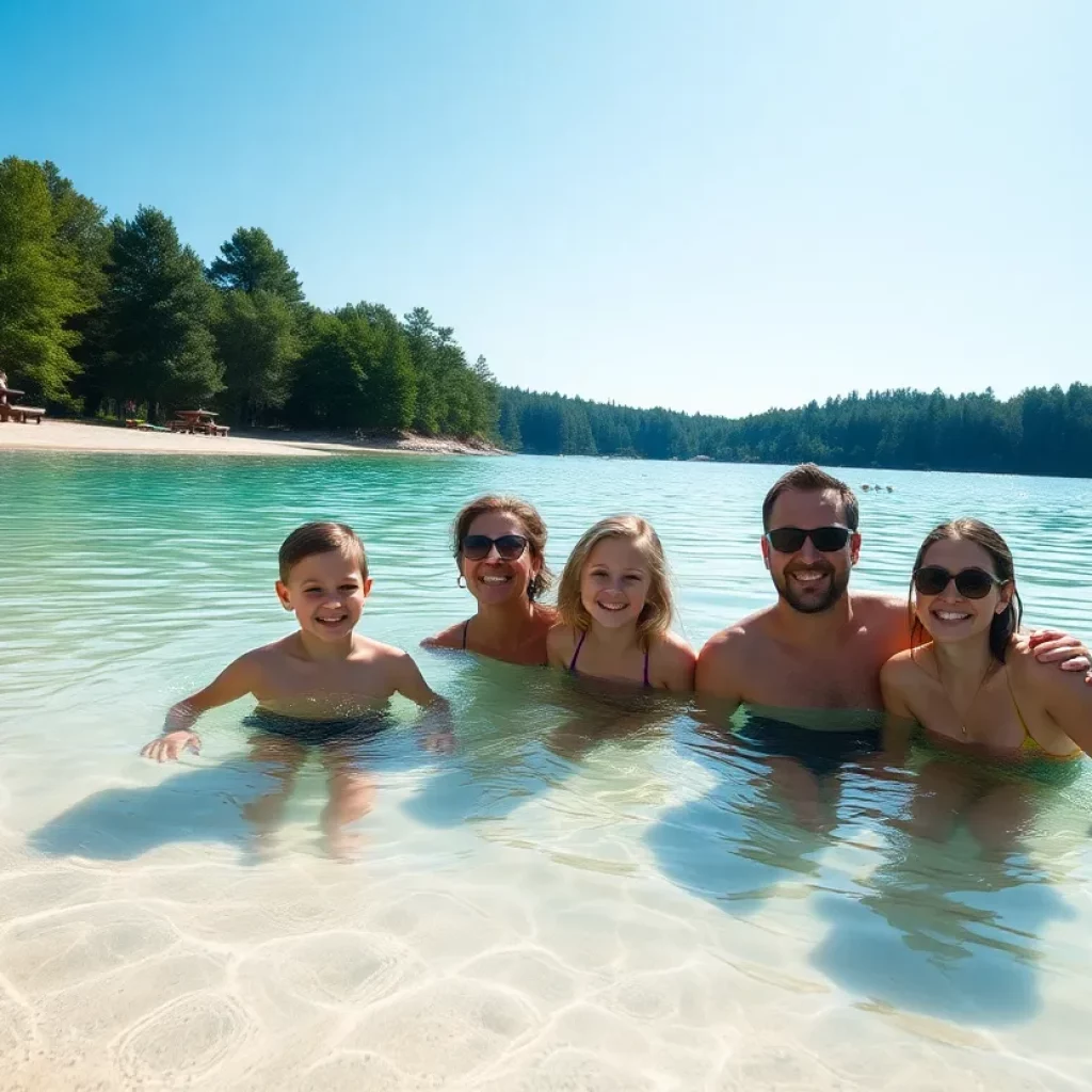 Families enjoying a day at a swimming lake near Atlanta