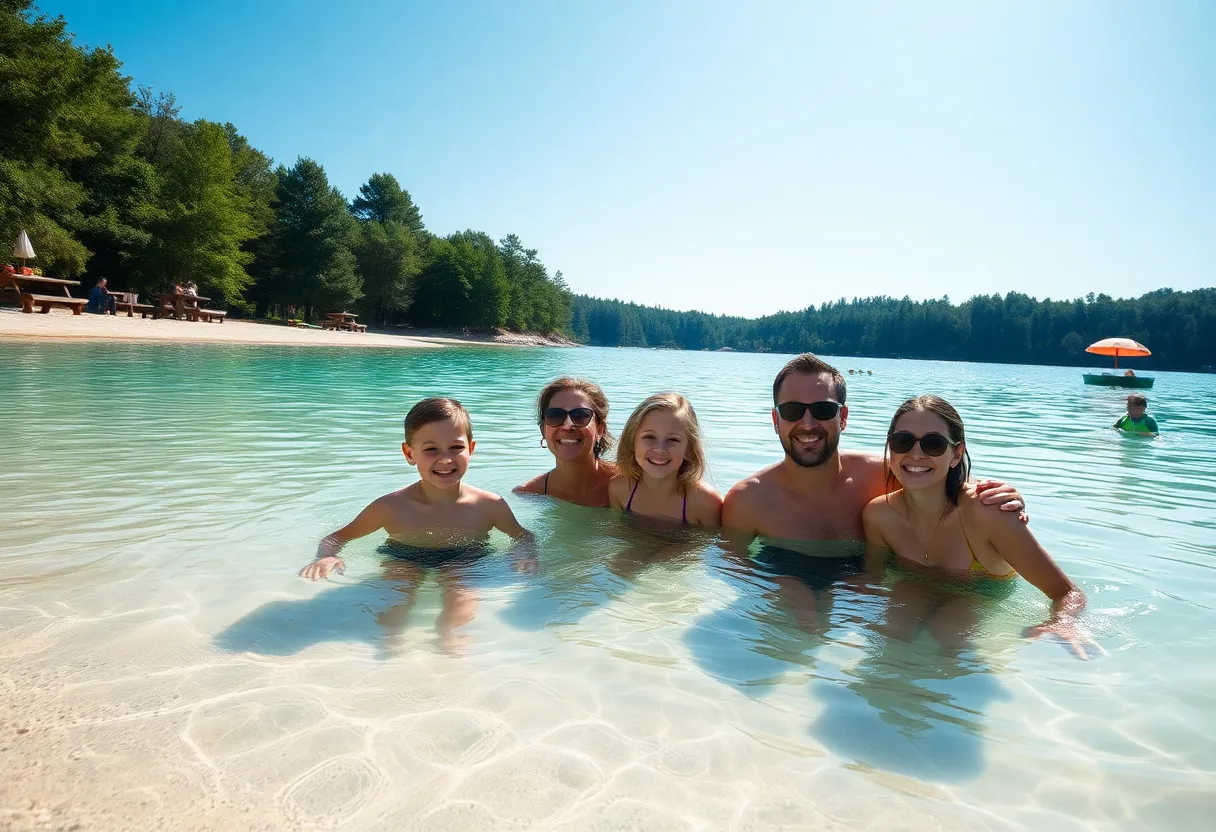 Families enjoying a day at a swimming lake near Atlanta