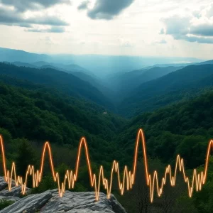 Seismic wave graphic over Great Smoky Mountains