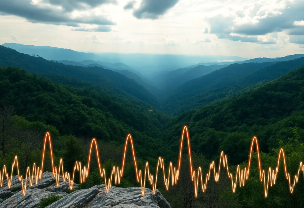 Seismic wave graphic over Great Smoky Mountains