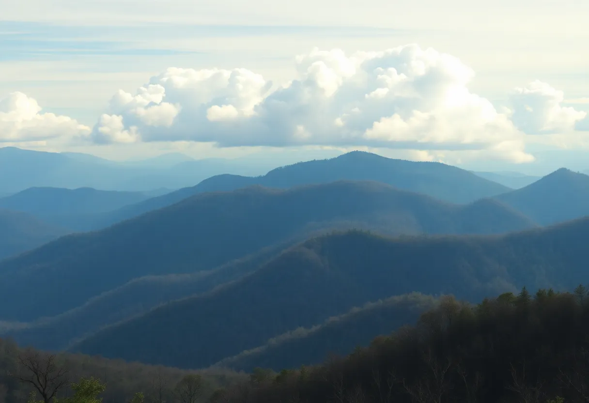 Scenic view of the Appalachian Mountains in Tennessee post-earthquake