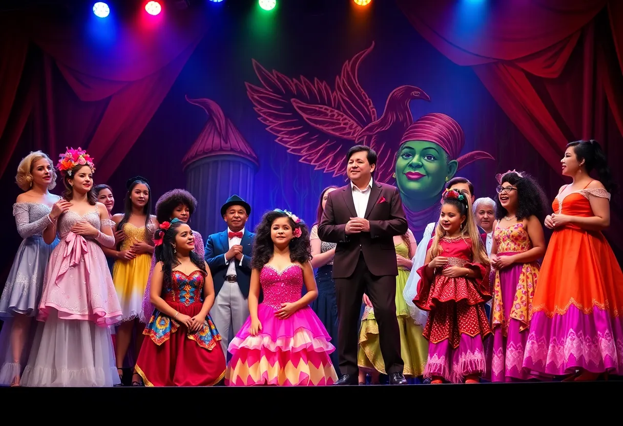 A scene from Trick! The Musical showcasing a colorful performance