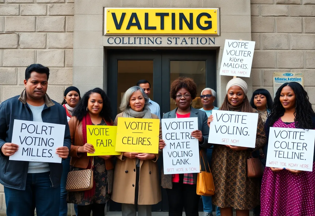 Voters at a polling station advocating for fair representation and voting rights in Georgia