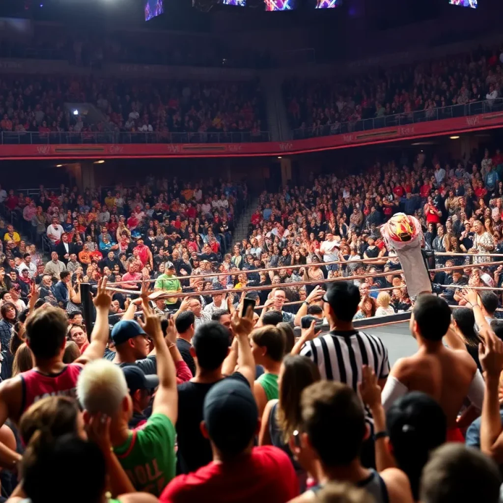 Fans enjoying a wrestling event at State Farm Arena in Atlanta