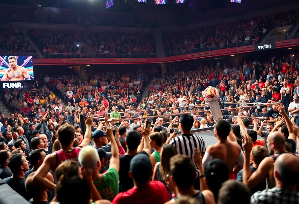 Fans enjoying a wrestling event at State Farm Arena in Atlanta