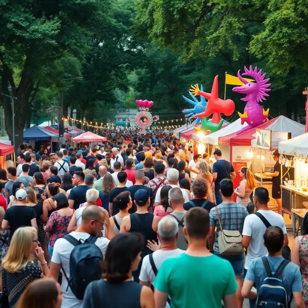 People celebrating at the 404 Day festival in Atlanta, enjoying music and arts.