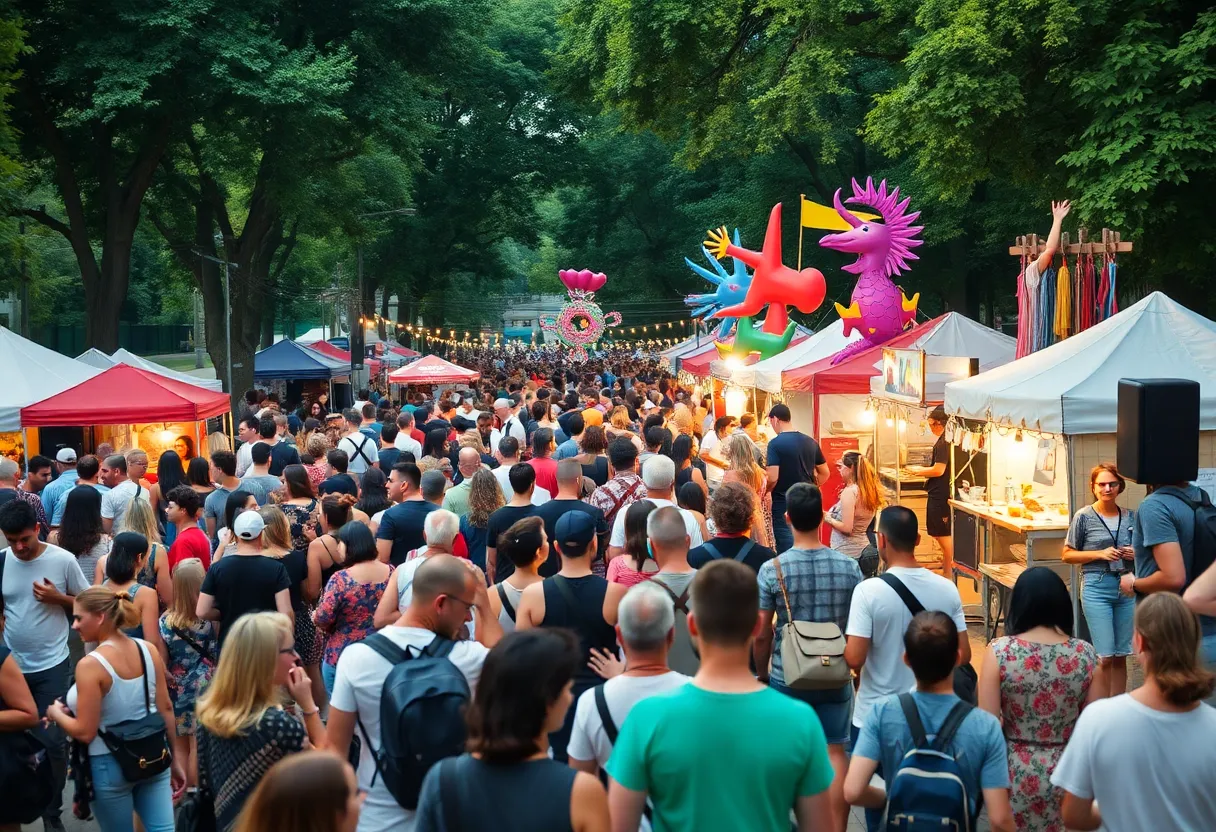 People celebrating at the 404 Day festival in Atlanta, enjoying music and arts.