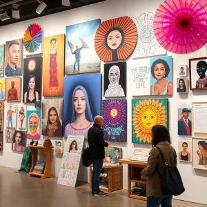 A scene from Atlanta's spring art exhibitions showcasing diverse artworks.