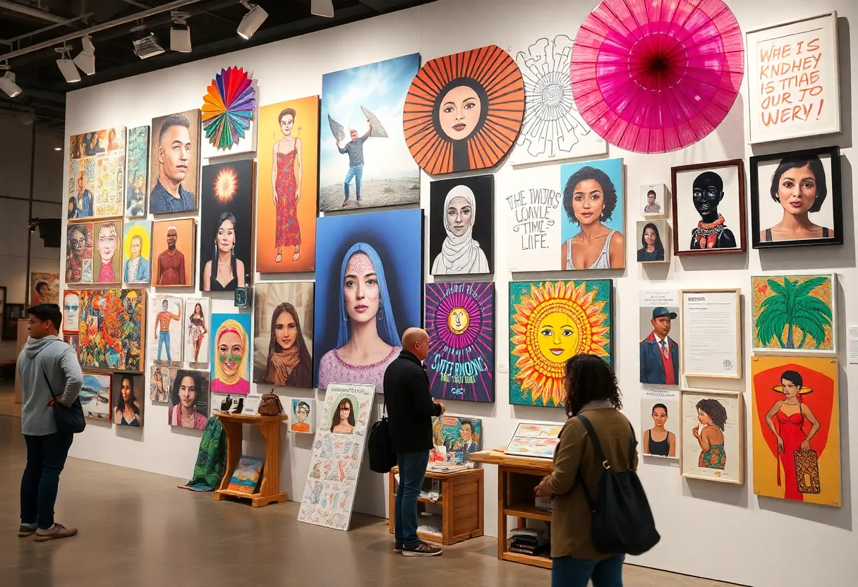 A scene from Atlanta's spring art exhibitions showcasing diverse artworks.