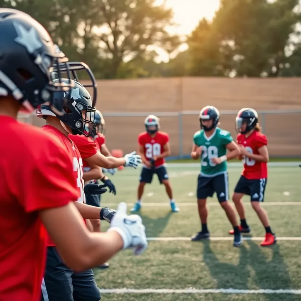 Atlanta Falcons players practicing during offseason activities.