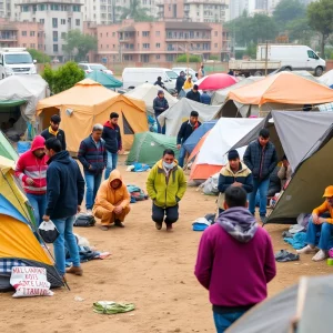 Community encampment in Atlanta with multiple tents
