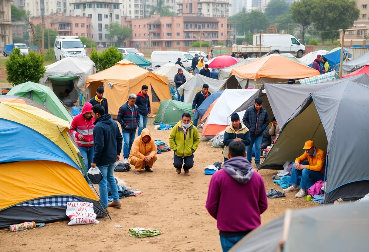 Community encampment in Atlanta with multiple tents