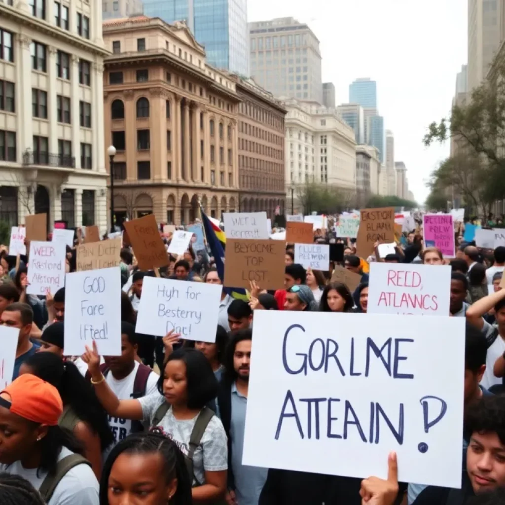 Crowd of protesters at the No Kings protest in Atlanta